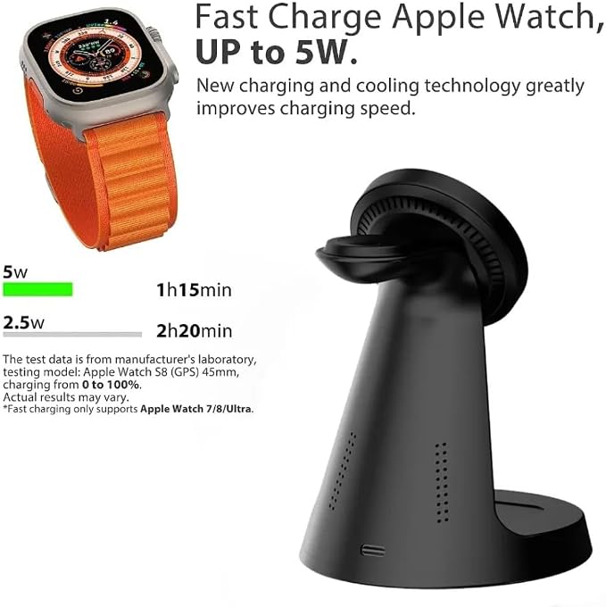 Desktop 3-in-1 Travel Magnetic Wireless Charger Dock for Magsafe iPhone 17 16 15 14 13 12 Apple Watch 11-2 Airpods Pro 3/2 Fast Charging (Black)