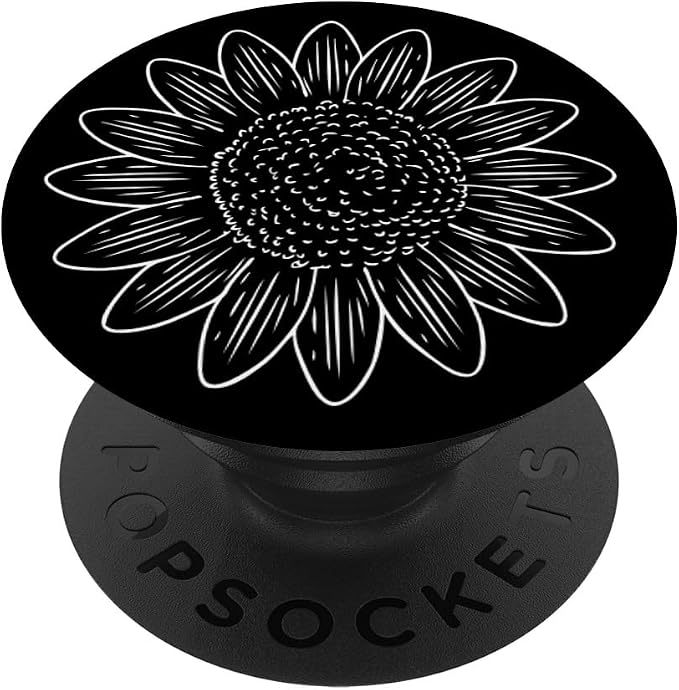 Sunflower Drawing Black and White PopSockets Adhesive PopGrip