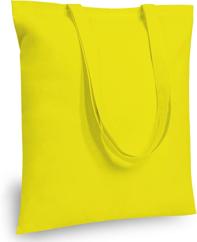 TOPDesign 12-Pack Economical 16"x15" Yellow Cotton Tote Bag, Lightweight Medium Reusable Grocery Shopping Cloth Bags, Suitable for DIY, Advertising, Promotion, Gift, Activity
