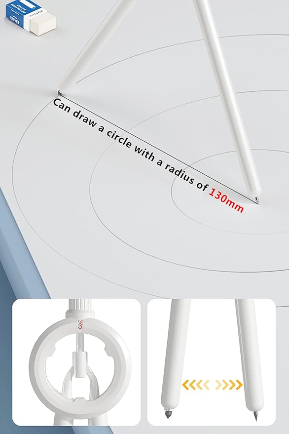 LABANCA 8 Pcs Compass Set with Protractor Rulers Pencil for Math Geometry (White8671)