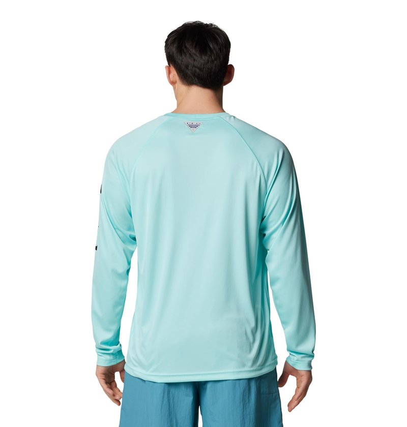 Columbia Men's PFG Terminal Tackle Long Sleeve Fishing Shirt, Gulf Stream/Black Logo, X-Small