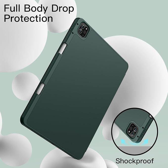 JETech Case Cover for iPad Pro 12.9 6th/5th Gen (2022/2021) Black | Soft TPU Protection Pencil Holder Tri-Fold Stand Pencil Charging Support Shockproof Lightweight Design Auto Wake/Sleep