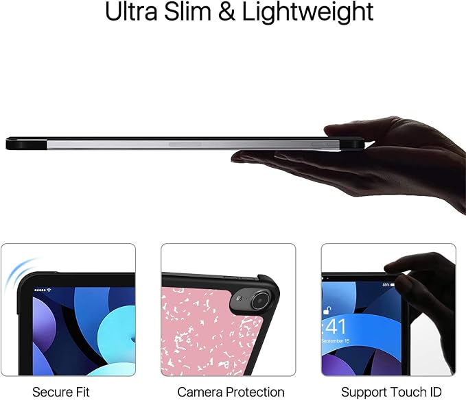 TNP Cover Case for iPad Air 11 Inch M2 6th 2024 5th 4th Generation(2022 2020) - 10.9 Almond Blossom Case with Pencil Holder for 2nd Gen Apple Pencil - Protective Cover with Trifold Stand