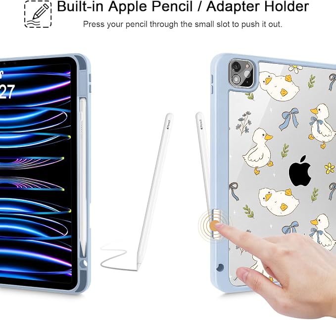 Case for iPad 12.9 Inch (6th/5th/4th/3rd Generation 2022/2021/2020/2018) Pencel Holder + Trifold Support Auto Sleep/Wake Transparent Shockproof Back Cover Abstract Floral SD163