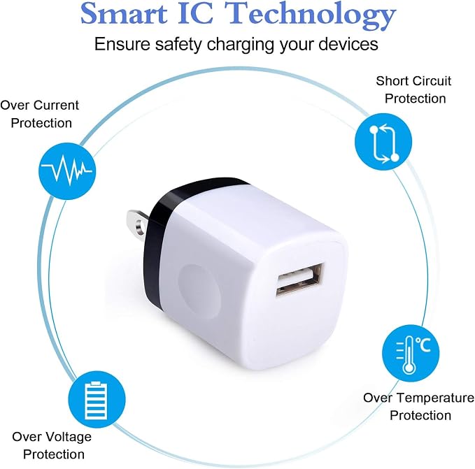 USB Wall Plug 10Pack 1A/5V Single Port USB Wall Charger Block Power Adapter | Charging Cube Brick Box for iPhone 17 16 15 14 13 12 Pro Max/XS Samsung S26 S25 S24 S23 S22 S21 Ultra Android Phone Char