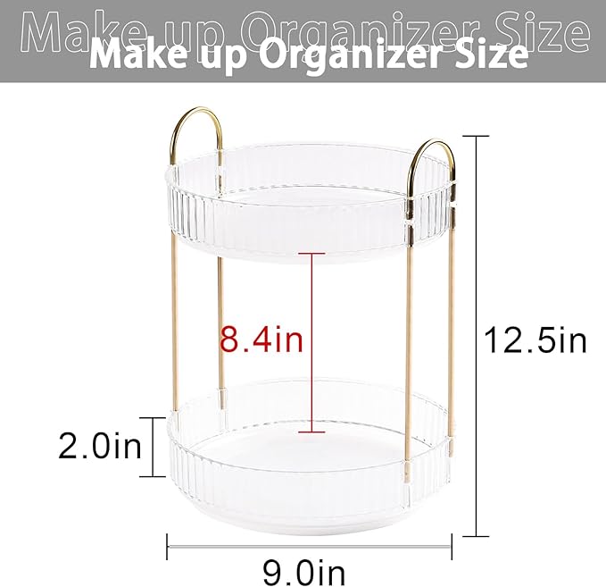 Rotating Makeup Organizer for Vanity, High-Capacity Skincare Clear Make Up Storage Perfume Organizers Cosmetic Dresser Organizer Countertop 360 Spinning (Clear, 2 Tier)