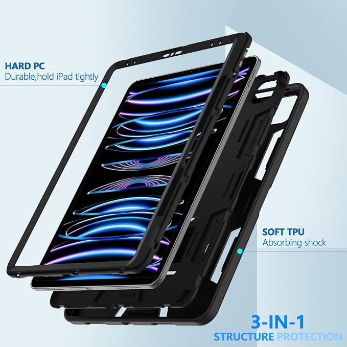 Puxicu Case for iPad 6th / 5th Generation (2018 2017 Model 9.7 Inch) Heavy Duty Rugged Protective Cover for iPad 9.7 Black