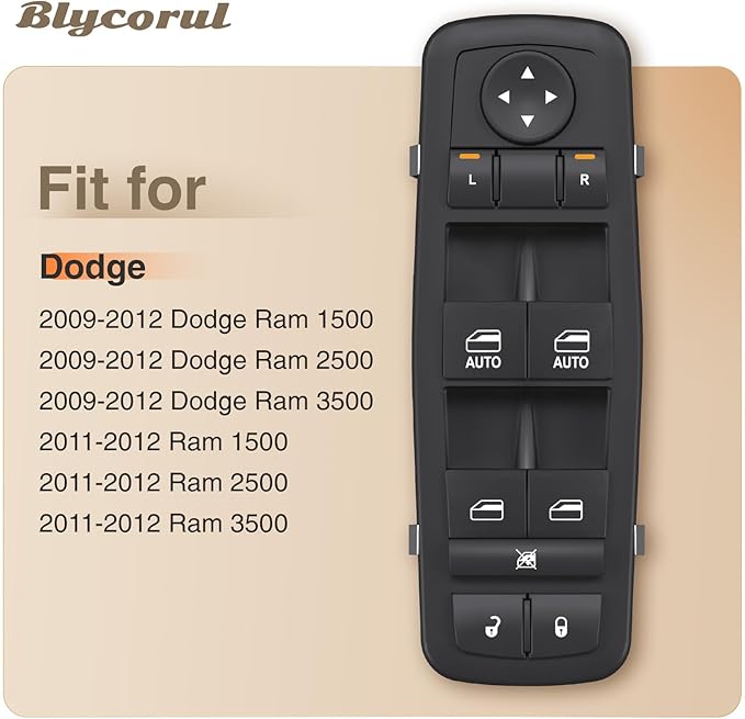 Blycorul Master Power Window Switch Driver Side Compatible with 2009 2010 2011 2012 Dodge Ram 1500/2500/3500 Quad & Crew Cab Pickup-9 Pins+3 Pins Replaces OEM 4602863AD,4602863AB,4602863AC