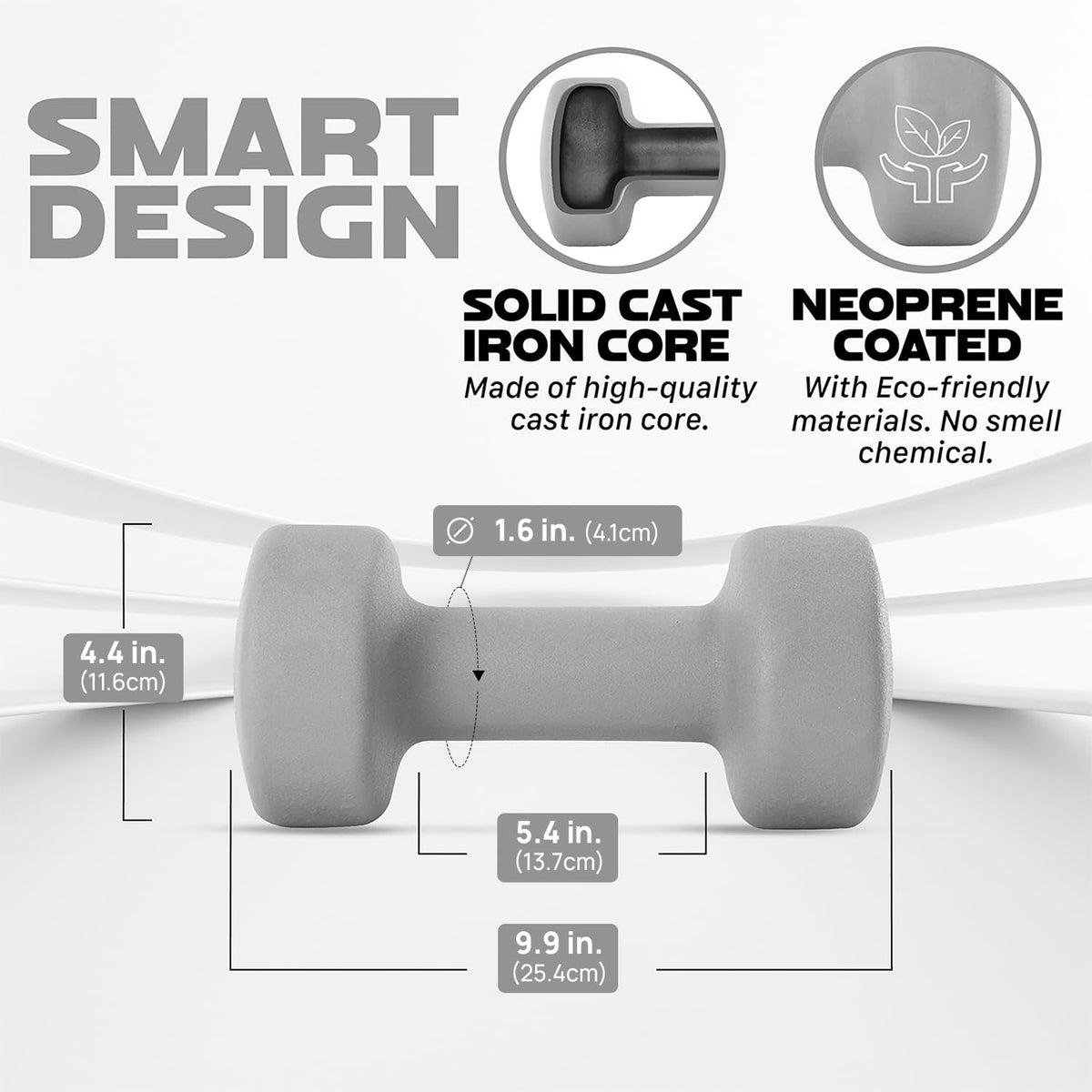Yes4All Neoprene Coated Dumbbell Hand Weight Sets of 2 - Multiple Weight Options with 15 Colors, Anti-roll, Anti-Slip, Hexagon Shape, Grey, 18 lb Pair