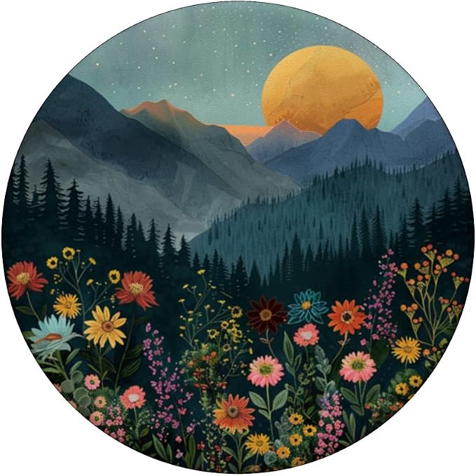 Floral Mountain Sunset Pine Tree Forest Nature PopSockets Adhesive PopGrip