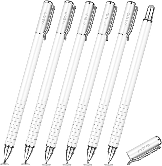 MEKO Stylus Pen for Touchscreen 2-in-1 Universal Stylus 6Pcs | MEKO 1st Gen Stylus Fiber &amp Disc Tips High Precision Work for iPad iPhone Android Tablets All Touch Screens-Black