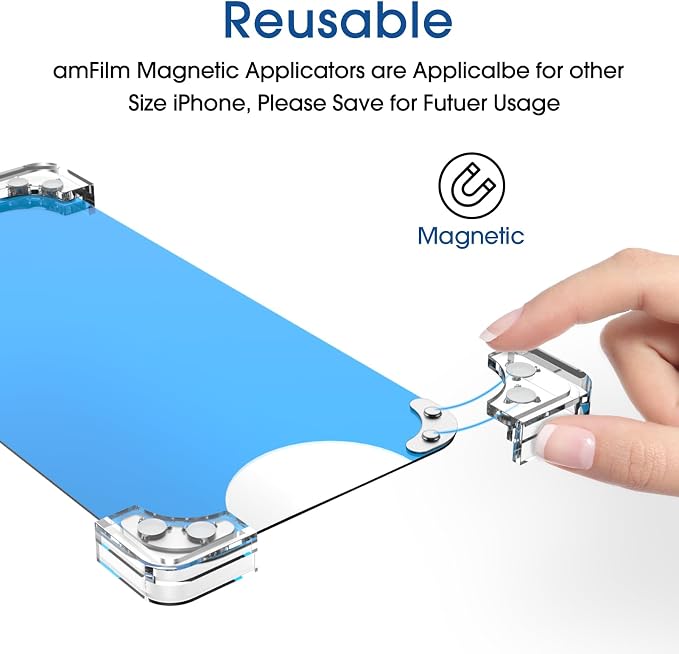 amFilm 2 Pack Magnetic OneTouch Compatible with iPhone 13 Pro Max 6.7/ iPhone 14 Plus 6.7 Screen Protector Tempered Glass Full Coverage with Easy Installation Kit (Magnetic &amp Reusable)