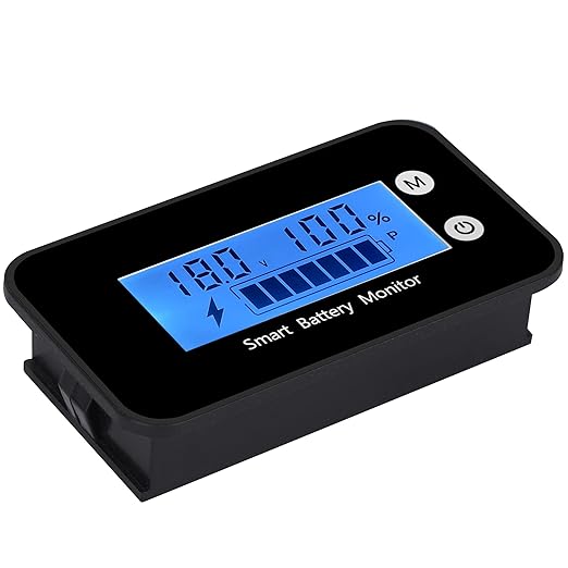SUPNOVA Waterproof Battery Monitor12v 24v 36v 48v 60v 72v ,Car Motorcycle Golf cart Battery Meter Digital Battery Capacity Remaining Capacity Percentage Tester with Buzzer Alarm and Temperature（Bule）