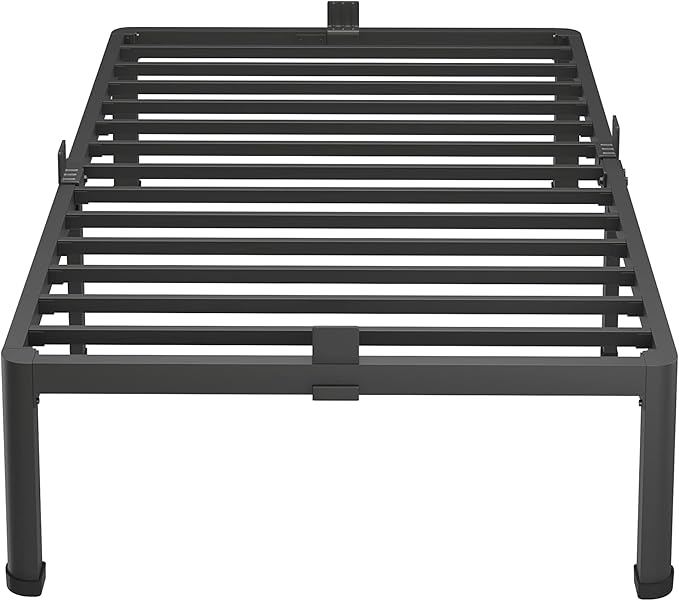 MAF 12 Inch Twin Metal Platform Bed Frame with Round Corner Legs, Mattress Slide Stopper, 3000 LBS Heavy Duty Steel Slats Support, No Box Spring Needed, Noise Free