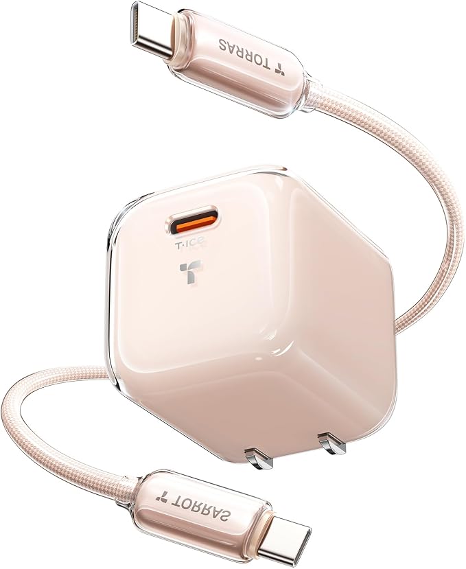 TORRAS IceNano 30W USB C Wall Charger Ultra Mini Foldable Fast Charger Block with Cooling Tech Compact Travel Wall Charger for iPhone 17/16/15 Samsung iPad Desert Gold (5.6ft Cable Included)
