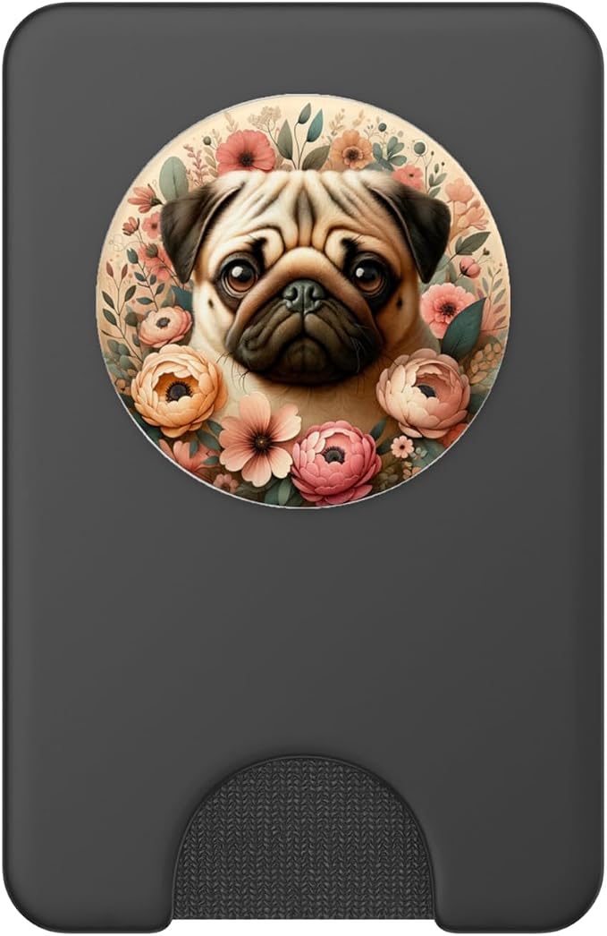 Pug Cute Dog Flowers Boho Cute Puppy Dog Lover PopSockets PopGrip for MagSafe