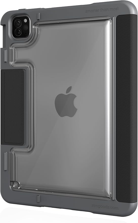 STM Dux Plus for iPad Pro 12.9 (3rd-6th Gen): Ultra Protective Lightweight with Clear Back Apple Pencil Holder Battery Saving On/Off Cover - Black