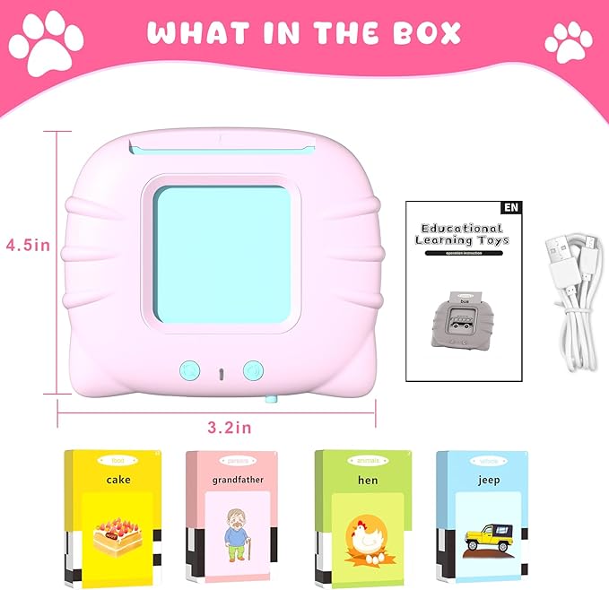 Toddler Talking Flash Cards for 1 2 3 4 5 Year Old Boys and Girls - Language Sensory Learning Device with 224 Sight Words - Montessori,Pocket Speech Therapy,Autism Toys,Christmas Birthday Gift - Pink