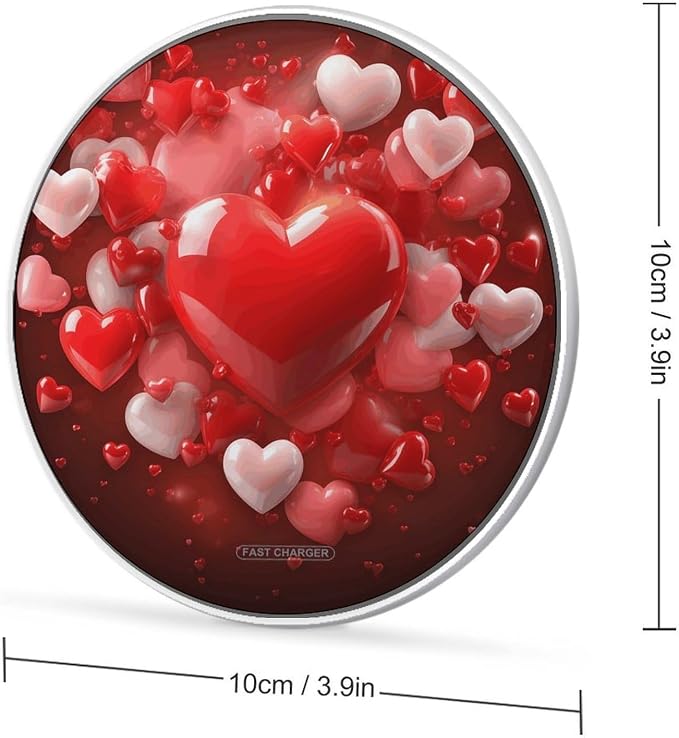 Love Red Hearts Wireless Charger with Aluminum Alloy Frame Qi Certified Fast Wireless Charging Pad 10W Charging Station Portable Phone Charger for All Wireless Charging Phone