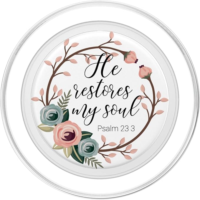 Christian Bible Verse He Restores My Soul Floral Design PopSockets Adhesive PopGrip