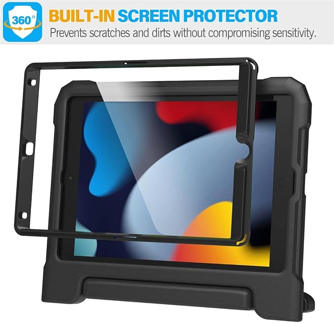 SUPLIK Kids Case for iPad 9th/8th/7th Generation -10.2 inch 2021/2020/2019 Built with Screen Protector Durable Shockproof Handle Stand Case for Apple iPad Gen 9/8/7 Black