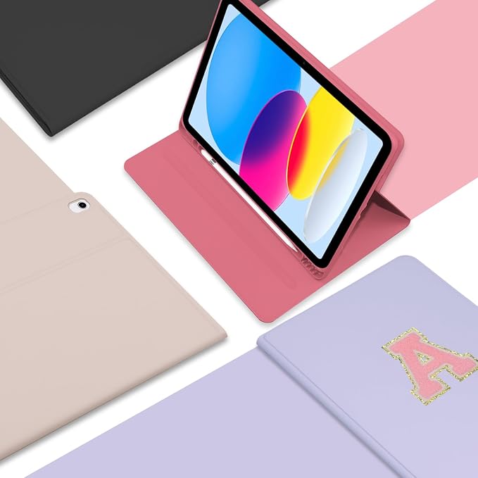 for iPad 9th Generation 10.2 Inch 2021/2020/2019 Case Initial Chenille Letter Suture Personalized for iPad 9th/8th/7th Generation Case with Auto Sleep/Wake Pencil Holder (Black A)
