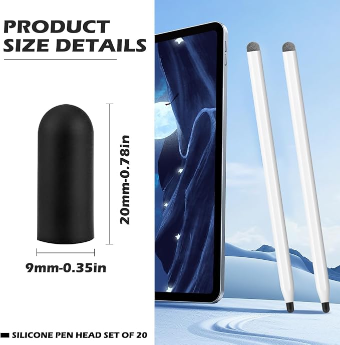 20Pcs Replacement Tips Silicone Rubber Touch Screen Pens Tips for Touch Pen (6 * 6mm)