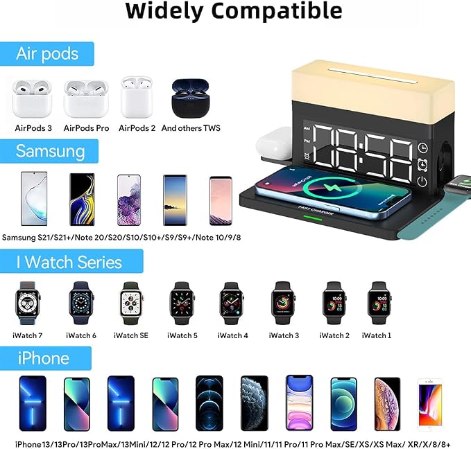 IHAO 3in1 Multifunctional Foldable Wireless Charging Station with LED Ambient Night Light Fast QC3.0 Charger for Phone iWatch Headphone Space-Saving Auto-Shutoff &amp Overcharge Protection-Black