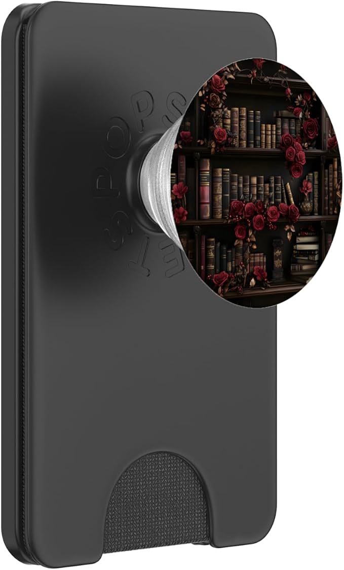 Goth Dark Fantasy Bookshelf with Vintage Books and Roses PopSockets PopWallet for MagSafe