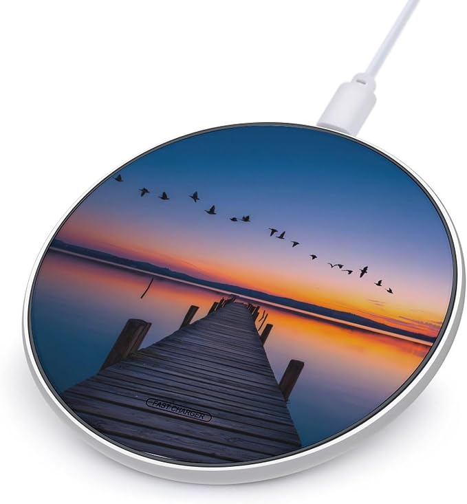 Sunset Lake Birds Flying Over The Pier Wireless Charger SlimWireless Charging Pad Anti-Slip Charger Mat for Men Women