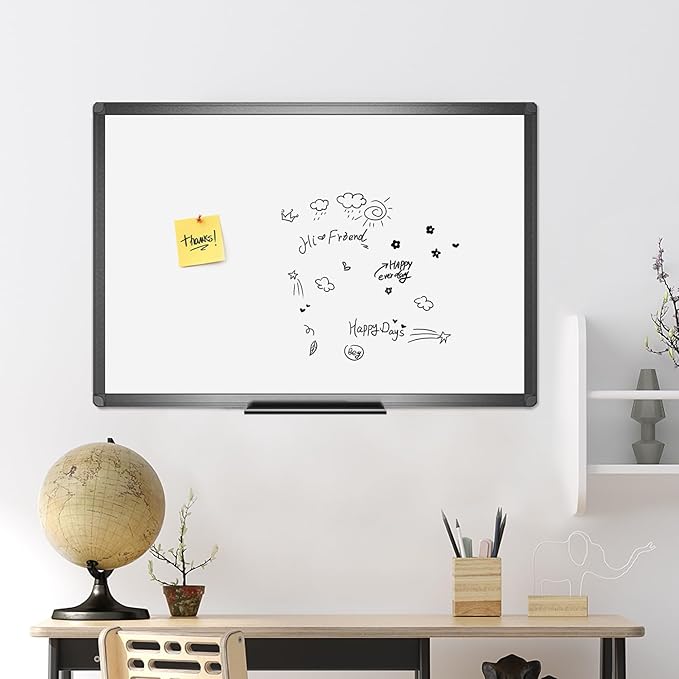 VIZ-PRO Magnetic Whiteboard/Dry Erase Board with Black Aluminium Frame, 18 X 12 Inches, Includes 1 Eraser & 2 Markers & 4 Magnets