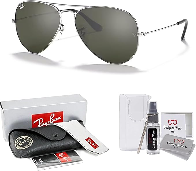 Ray-Ban RB3025 Metal Aviator Sunglasses For Men For Women +BUNDLE with ACCESSORY EYEWEAR KIT