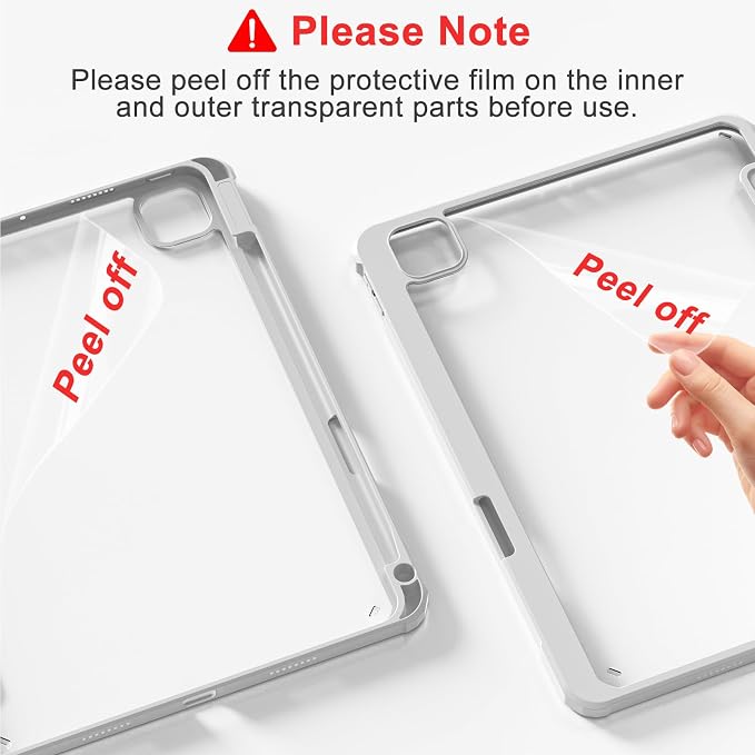 Clear Case for iPad Pro 12.9 inch 6th/5th/4th/3rd Gen 2022/2021/2020/2018 with Pencil Holder Lightweight Shockproof Trifold Stand Transparent Acrylic Back Cover Auto Wake/Sleep Black