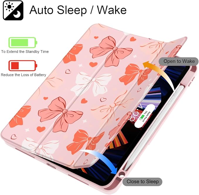 Case for iPad 12.9 Inch (6th/5th/4th/3rd Generation 2022/2021/2020/2018) Pencel Holder + Trifold Support Auto Sleep/Wake Transparent Shockproof Back Cover Abstract Floral SD163