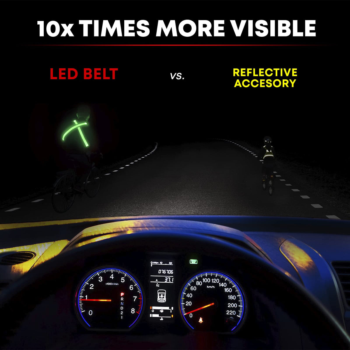 Illumiseen LED Reflective Belt Sash | High Visibility LED Lights with 2 Lighting Modes | Adjustable Quick Release Buckle | USB Rechargeable, No Batteries Needed