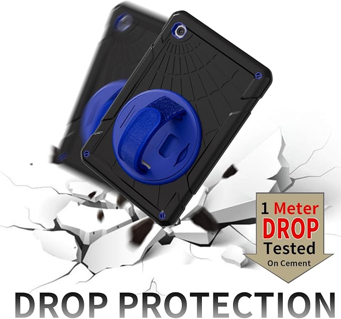 Case for Samsung Galaxy Tab A8 10.5'' Sturdy Heavy Duty Full-Body Shockproof Protective Case 360° Rotating Stand Hand/Shoulder Strap (Black+Blue)