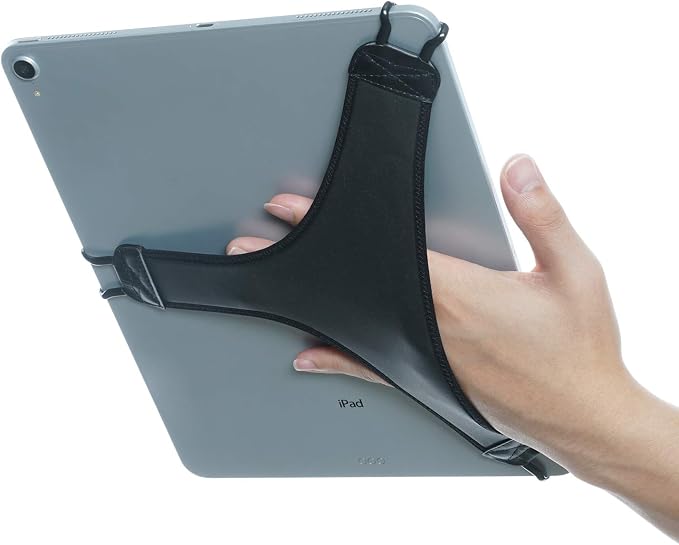TFY Security Soft PU Hand Strap Holder for Tablets Black | Compatible with iPad pro 12.9 | Anti-drop protection | Works with/without case | Ideal for in-car use