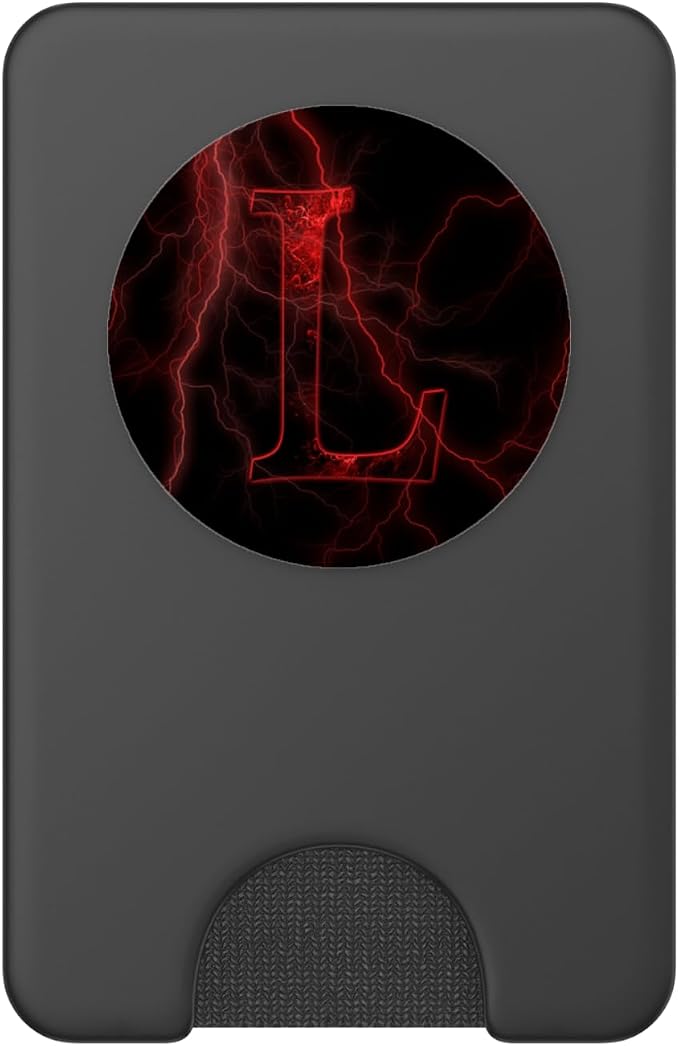 Red Lightning abstract Letter L Monogram on black PopSockets Adhesive PopGrip