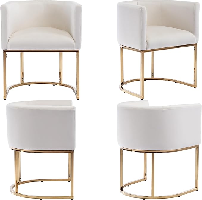 Velvet Dining Chairs Set of 8 Modern Barrel Arm Chairs with Golden Frame, Upholstered Kitchen Chairs 18.5" Wide Accent Chairs for Living Room Dining Room Restaurant, Beige