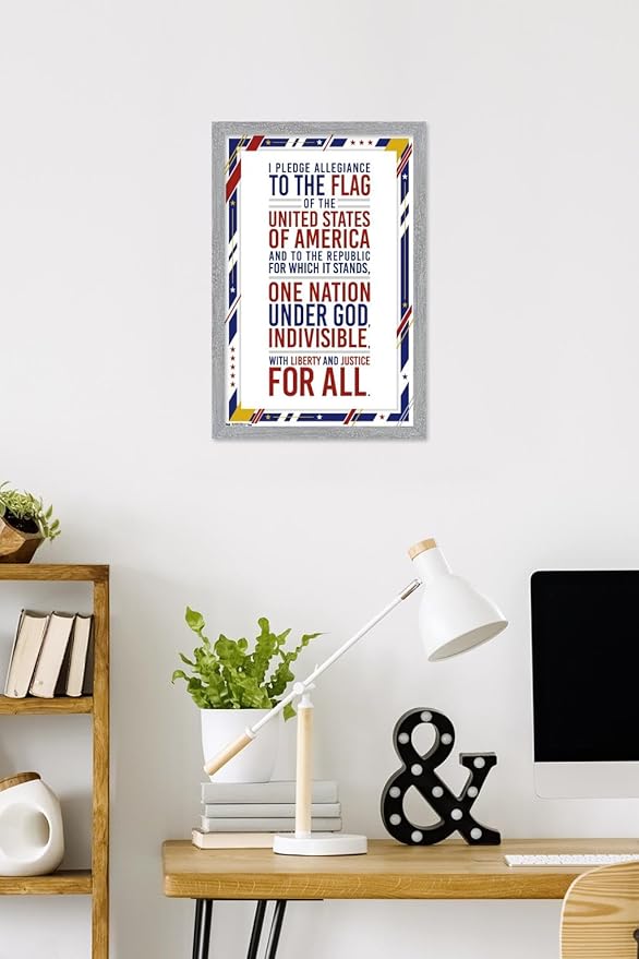 The United States Of America - Pledge Of Allegiance Wall Poster, 22.4L" x 14.7W", Gray Framed Version