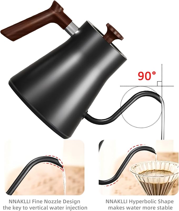 Smart Digital Electric Kettle with Variable Temperature Control, Stainless Steel Inner, 1200W Quick Heating Gooseneck Electric Kettles, Stylish Matte Finish for Coffee & Hot Beverages, 0.9L (Black)