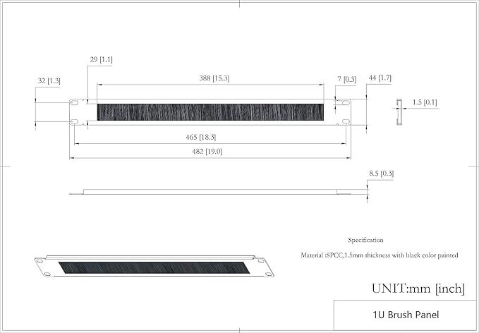 QiaoYoubang 10 Pack 1U Horizontal Rack Mount Cable Management Panel with Cable Entry Brush for 19-Inch Rack Or Cabinet Black (1UCMB1U10PC)