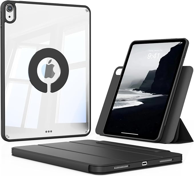 Detachable Case for iPad A16 11th Gen 2025 &amp iPad 10th 2022 Black | Slim Clear hard back TPU frame folio stand Pencil holder and auto wake/sleep for daily school work and light travel use