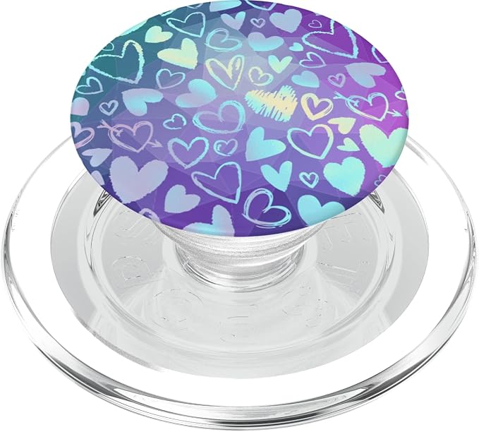 Rainbow Modern Hearts Teal Purple Polygon PopSockets Adhesive PopGrip