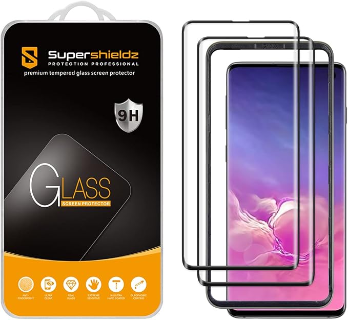 Supershieldz (2 Pack) Designed for Samsung Galaxy S10 Tempered Glass Screen Protector with (Easy Installation Tray) (Full Cover) (3D Curved Glass) Anti Scratch Bubble Free (Black)