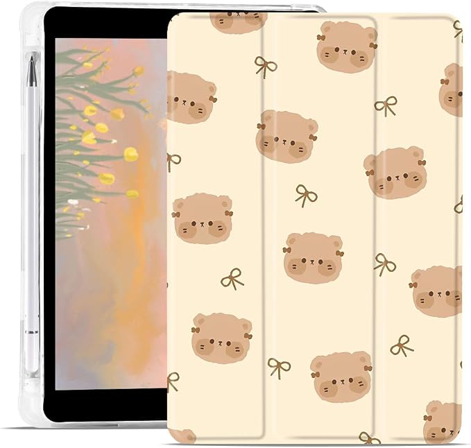 JOYLAND Bear Pad Case for 10.9 Inch iPad 2022 with Pencil Holder Blue Leather for iPad 10th Generation Trifold Stand Cover Full Body Protection Auto Wake/Sleep