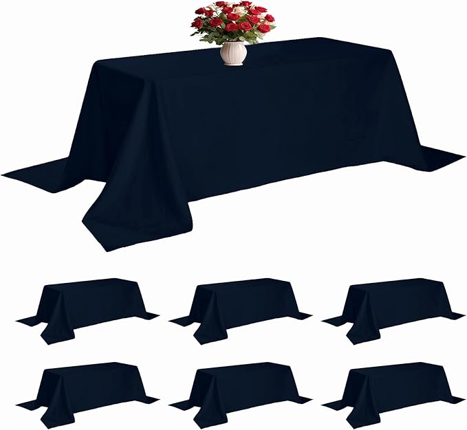 6 Pack Navy Blue Tablecloth 90 x 132 Inch Table Cloth for 6 Foot Rectangle Tables, Wrinkle Resistant Washable Polyester Fabric Table Covers for Party, Wedding,Dining,and Banquet