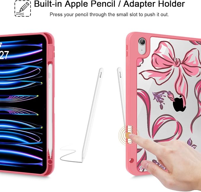 Mektron Case for 2026 iPad Air 11 inch M4 8th (M3 2025 7th /M2 2024 6th) Compatible with iPad Air 10.9 (2022 5th Gen /2020 4th Gen) Shockproof Clear Shell Blue Bows &amp Flowers