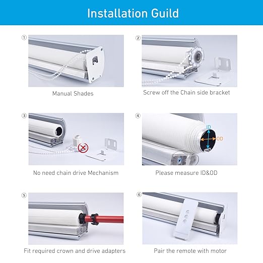 Rollerhouse DC12V EY2512 Shade Motor Electric Blind Motor Remote Control Wired Compatible with 38mm Shade Tube DIY Electric Roller Blinds/Shades
