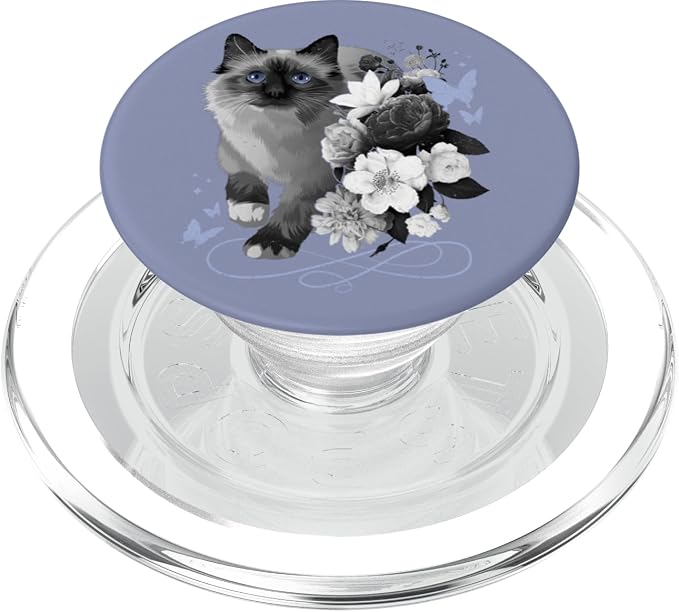 Siamese cat with flowers vintage look floral Siam Cat PopSockets Adhesive PopGrip